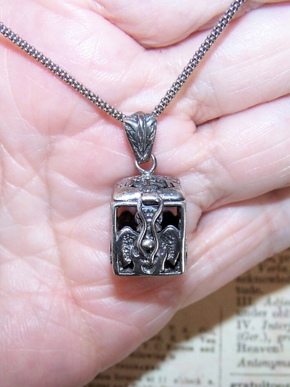 Sterling Silver Prayer Box Pendant or Charm - Lots of Angels